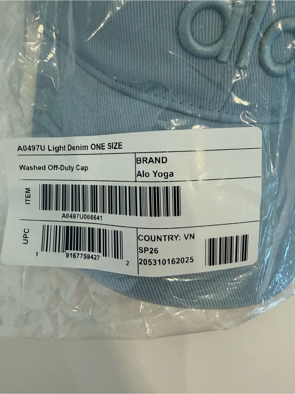 NWT ALO Yoga Washed Off-Duty Cap Light Denim Blue Athlesiure Athletic Casual